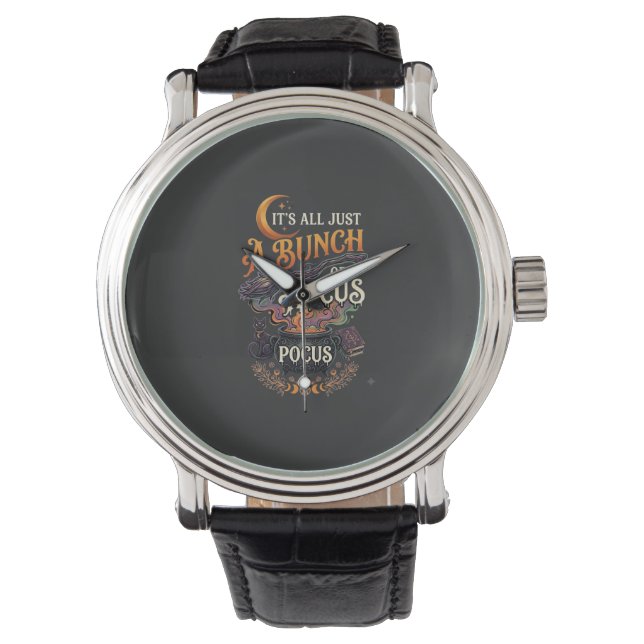 Hocus Pocus Witch Broom Black Cat Magic Cauldron H Watch (Front)