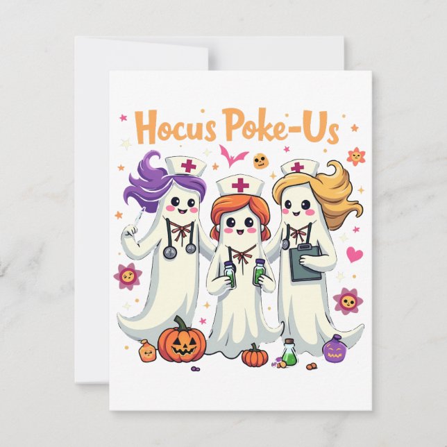 Hocus-Poke Us Nursing Spooky Halloween Ghost  Card (Front)