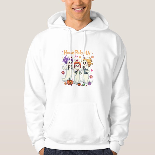 Hocus-Poke Us Nursing Spooky Halloween Ghost  Hoodie (Front)