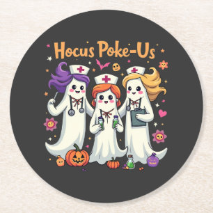 Hocus-Poke Us Nursing Spooky Halloween Ghost Round Paper Coaster