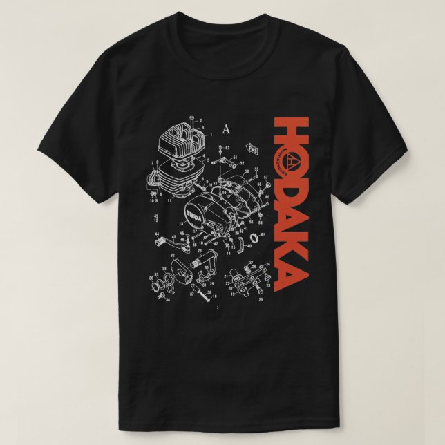Hodaka 1970s Motorcycle Dirtbike Black Exploded En T-Shirt (Design Front)