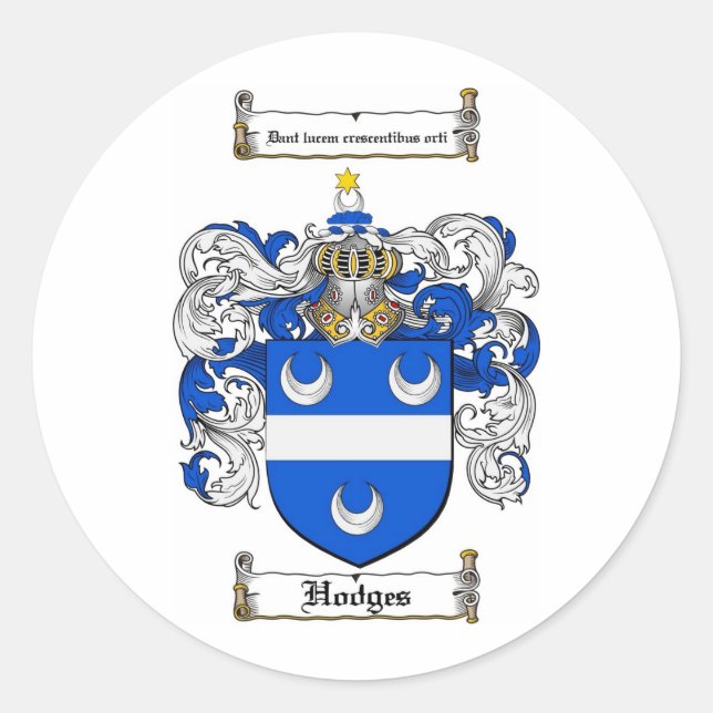 HODGES FAMILY CREST -  HODGES COAT OF ARMS CLASSIC ROUND STICKER (Front)
