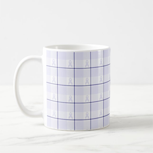 Hodgkin's Lymphoma Awareness Plaid Lavender Ribbon Coffee Mug (Left)