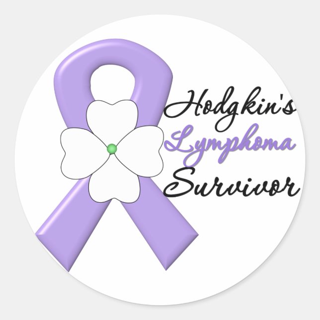 Hodgkin's Lymphoma Survivor Flower Ribbon Classic Round Sticker (Front)