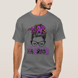 Hodgkin's Lymphoma Warrior Women Glasses Messy Bun T-Shirt
