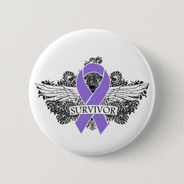 Hodgkins Lymphoma Winged SURVIVOR Ribbon 6 Cm Round Badge (Front)