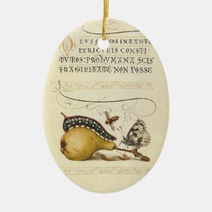 Hoefnagel Vintage Pear & Insects 1500s Renaissance Ceramic Tree Decoration