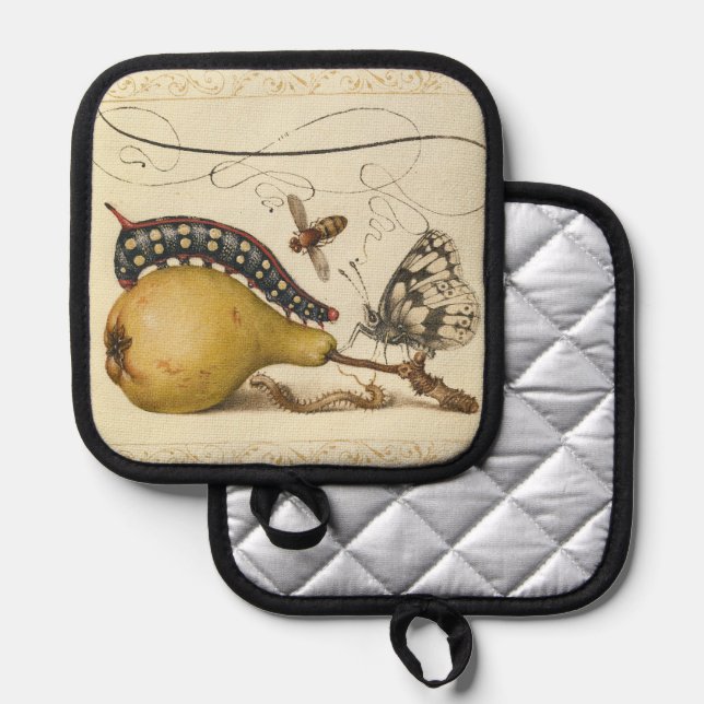 Hoefnagel Vintage Pear & Insects 1500s Renaissance Pot Holder (Front/Back)