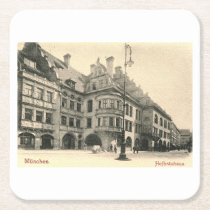 Hofbrauhaus, Munich, Germany 1900 Vintage Square Paper Coaster