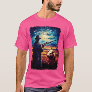 Hog Hunter Hog Hunting Starry Night Painting T-Shirt