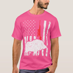 Hog Hunting Us Flag Patriotic American Rifle T-Shirt