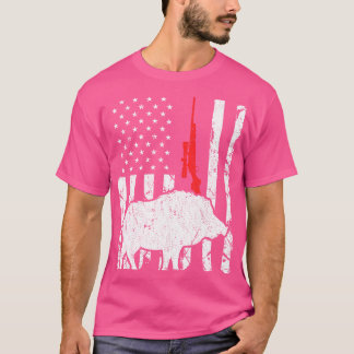 Hog Hunting Us Flag Patriotic American Rifle T-Shirt