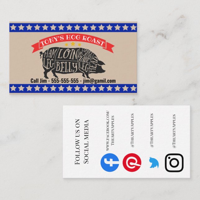 hog roast pig roast food truck van butcher cuts business card (Front/Back)