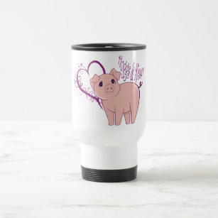 Hogg and Kisses, Cute little pink pig digital art Travel Mug