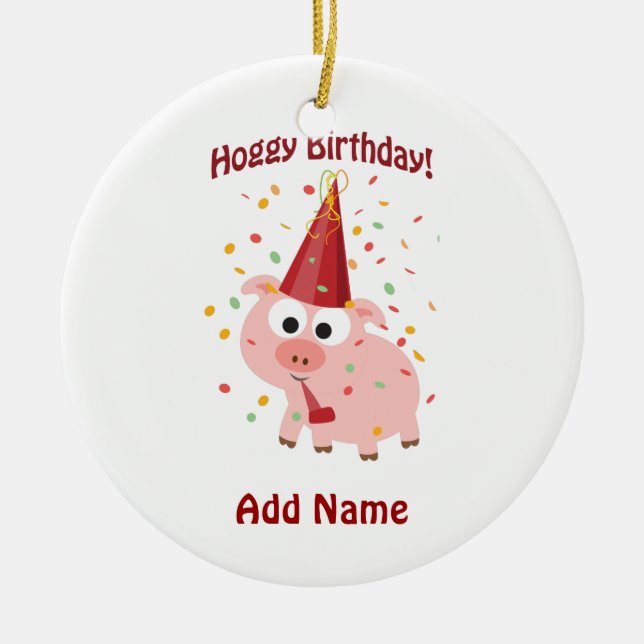 Hoggy Birthday! Ceramic Tree Decoration (Front)