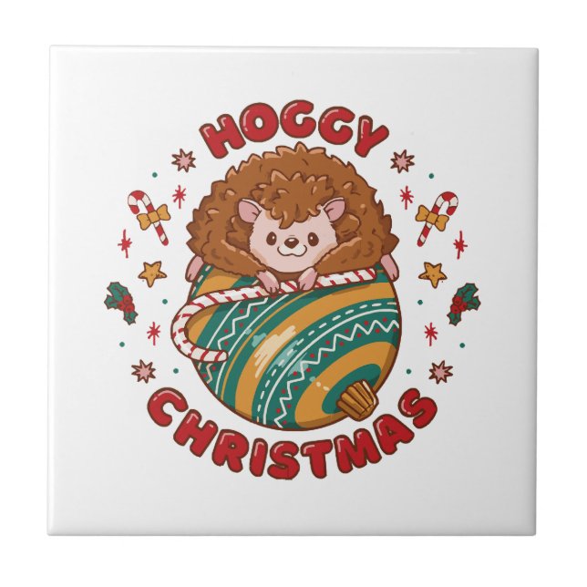 Hoggy Christmas Hedgehog  Tile (Front)