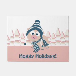 Hoggy Holidays! Cute Pink Pig Doormat