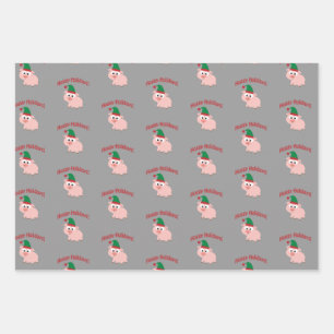 Hoggy Holidays! Elf Pig Wrapping Paper Sheet