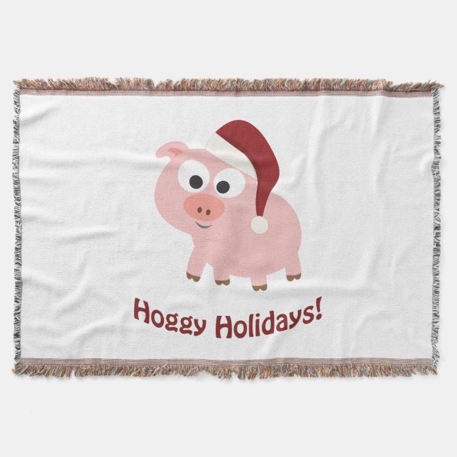 Hoggy Holidays! Santa Pig Throw Blanket (Front)