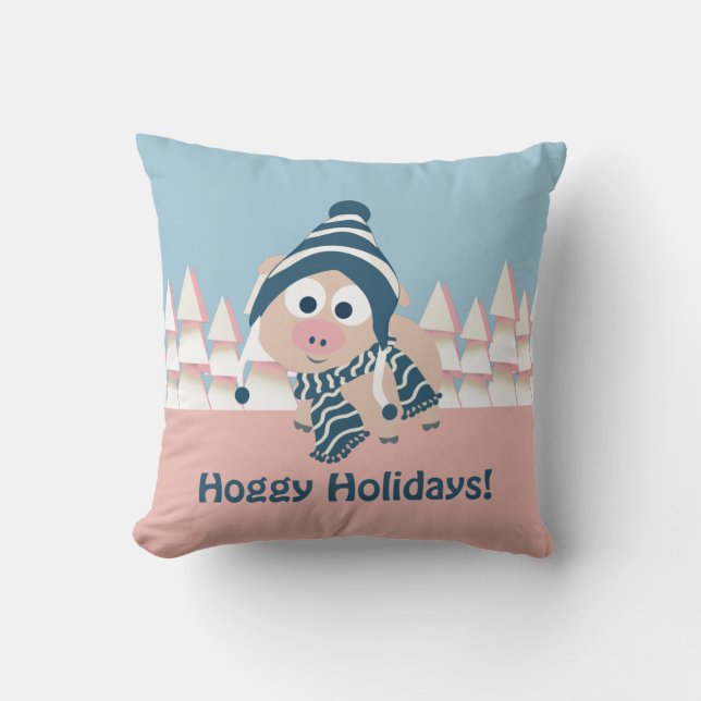 Hoggy Holidays! Winter Pig Cushion (Front)