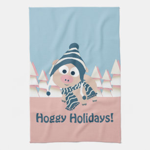 Hoggy Holidays! Winter Pig Tea Towel