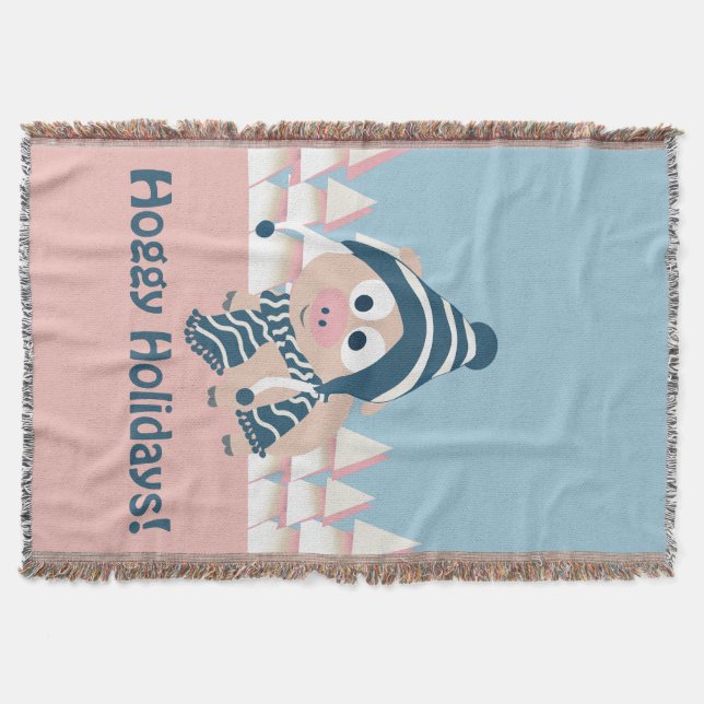 Hoggy Holidays! Winter Pig Throw Blanket (Front)