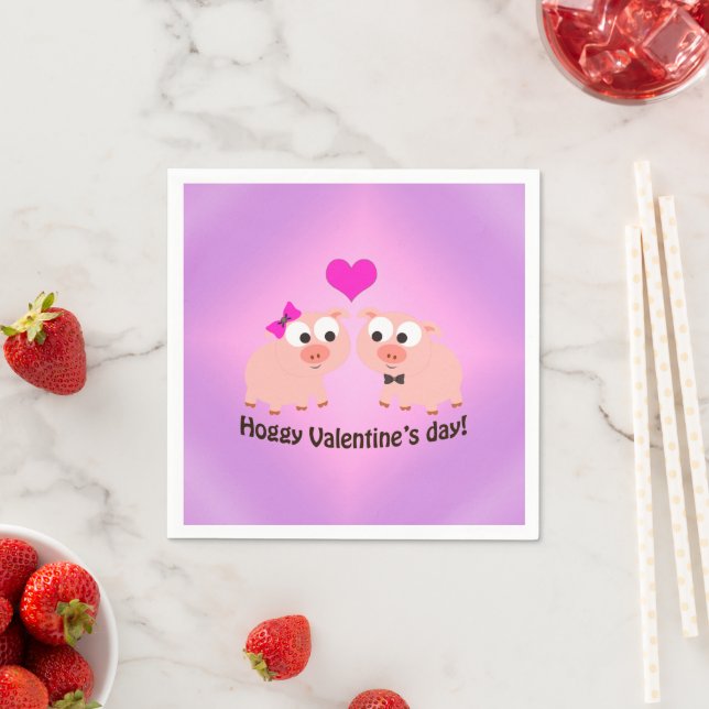 Hoggy Valentine's Day Pig Love Pun Napkin (Insitu)