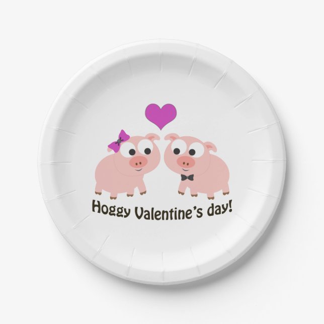 Hoggy Valentines Day Pigs Paper Plate (Front)