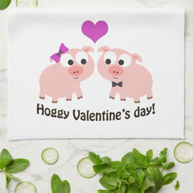 Hoggy Valentines Day Pigs Tea Towel (Folded)