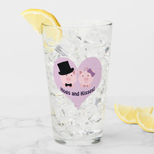 Hogs and Kisses Cute Pig Couple Glass