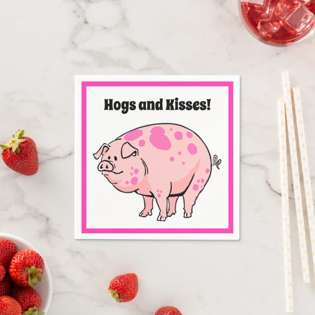 Hogs and Kisses Cute Pig Hog Cartoon Napkin (Insitu)