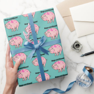 Hogs and Kisses Cute Pig Hog Cartoon Wrapping Paper