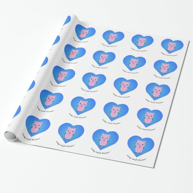 Hogs and Kisses Pig Wrapping Paper (Unrolled)