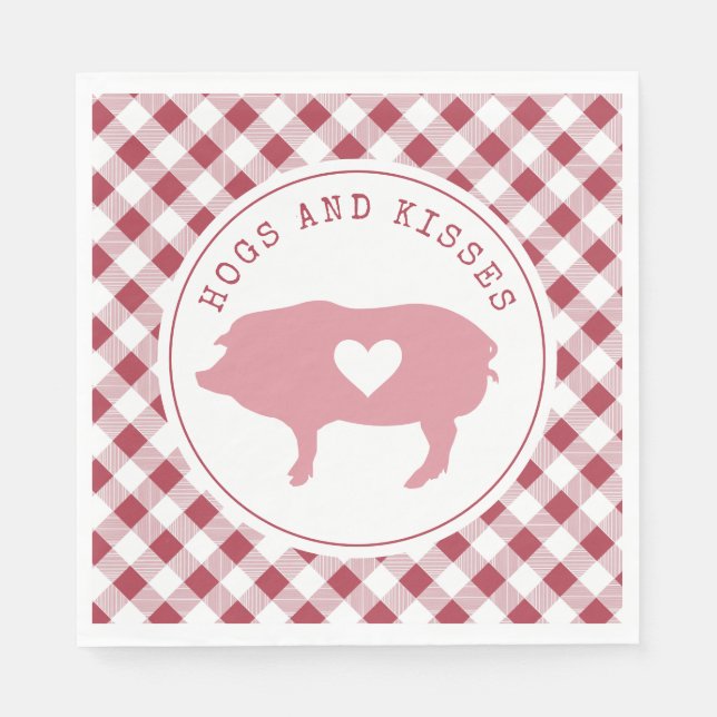 Hogs and Kisses Pink Pig Valentine Photo  Napkin (Front)