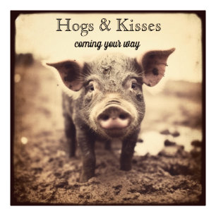 Hogs & Kisses Vintage Sepia Pig Art Photo Print