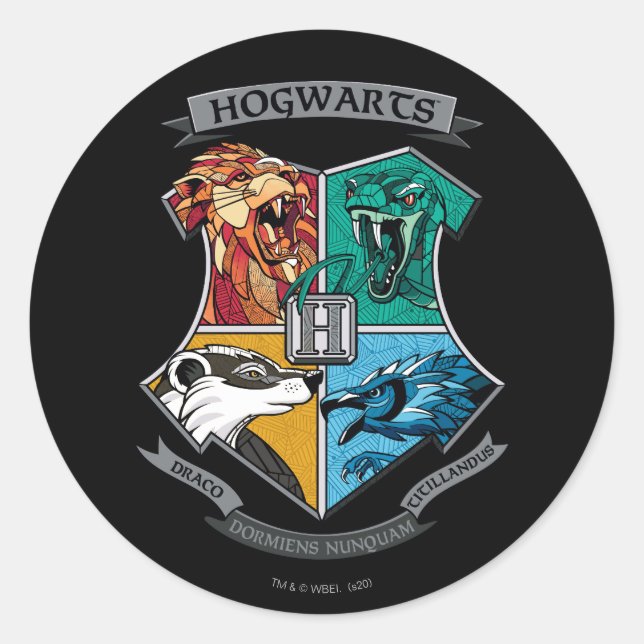 HOGWARTS™ Crosshatched Emblem Classic Round Sticker (Front)