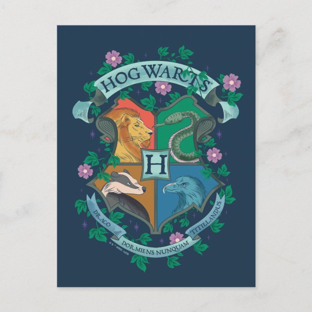 HOGWARTS™ Floral Crest Postcard (Front)