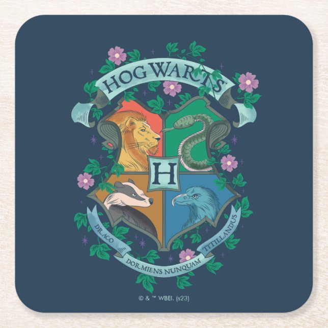 HOGWARTS™ Floral Crest Square Paper Coaster (Front)