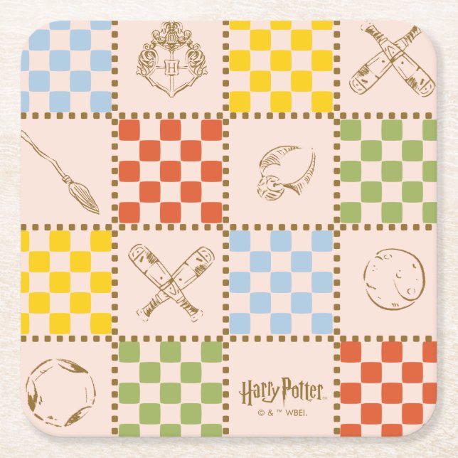 HOGWARTS™ QUIDDITCH™ Team Chequered Pattern Square Paper Coaster (Front)