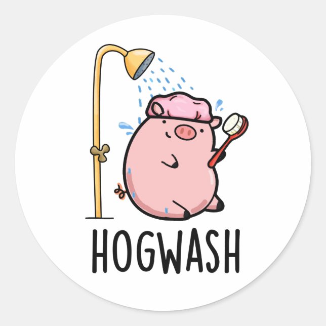 Hogwash Funny Pig Pun  Classic Round Sticker (Front)