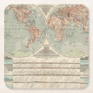 Hohen und Tiefen - Highs and Lows Atlas Map Square Paper Coaster