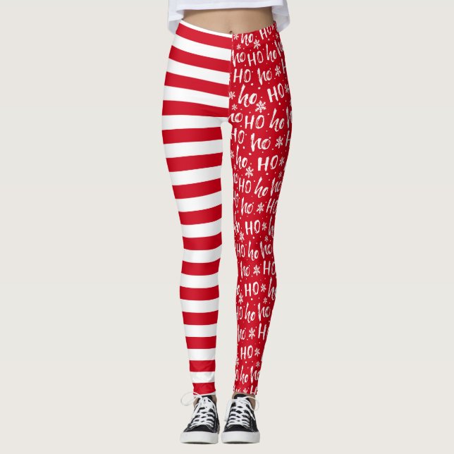 HoHo Christmas with Red Stripes Leggings (Front)