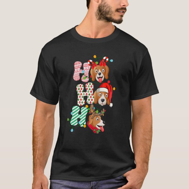 HoHoHo Beagles Christmas Three Cute Xmas Beagles D T-Shirt (Front)