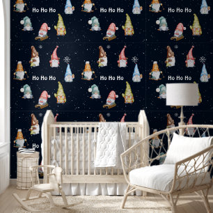 Hohoho Christmas Gnomies Holiday Kids Room Wallpaper
