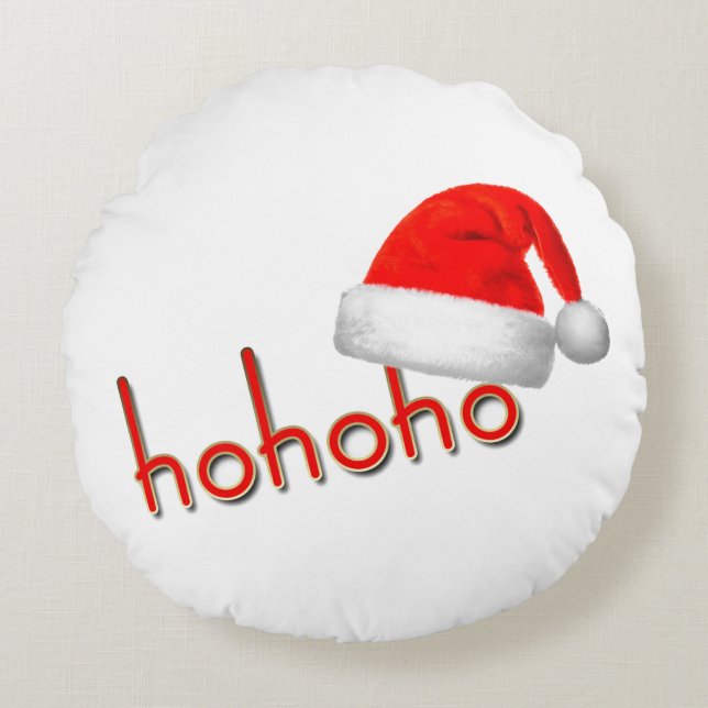 HoHoHo Christmas Hat Red White Simple Round Cushion (Front)