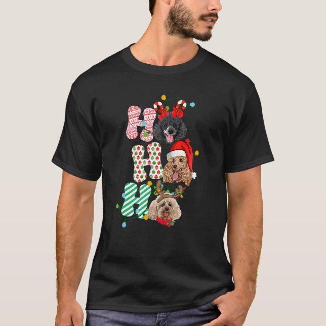 HoHoHo Poodle Christmas Three Cute Xmas Poodle Dog T-Shirt (Front)