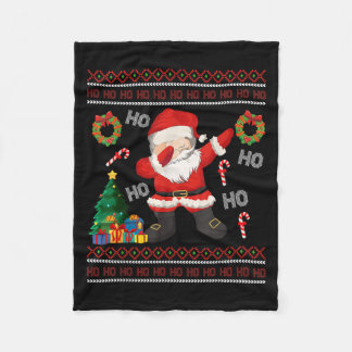 Hohoho Santa Claus Dabbing Ugly Christmas Sweater  Fleece Blanket