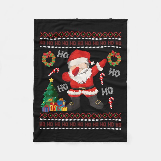 Hohoho Santa Claus Dabbing Ugly Christmas Sweater  Fleece Blanket (Front)