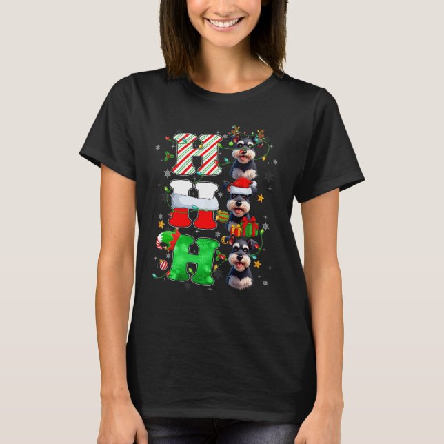 Hohoho Schnauzer Dog Santa Elf Hat Reindeer Christ T-Shirt (Front)