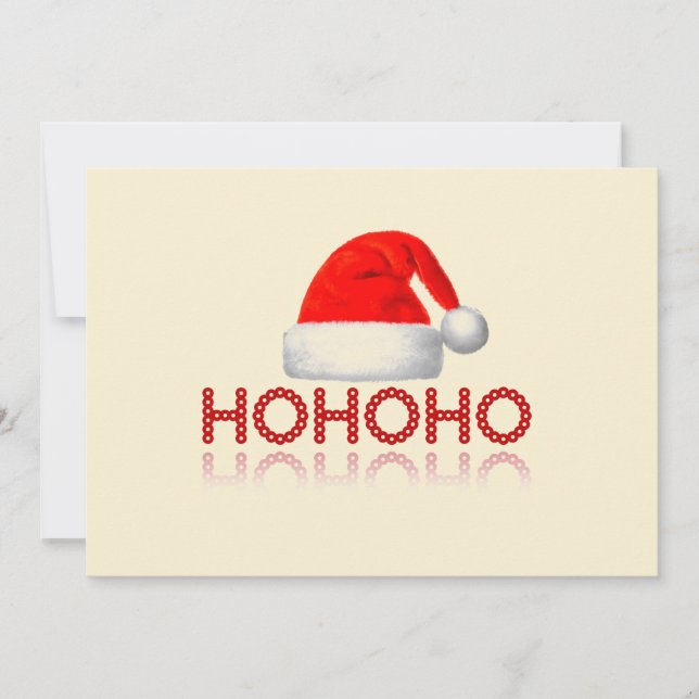 HoHoHo Simple Santa Hat Red White Beige Holiday Card (Front)